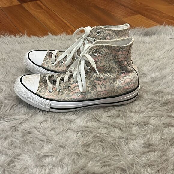 Converse‎ Women's canvas tan and pink snake print high top tennishoes - Picture 4 of 9